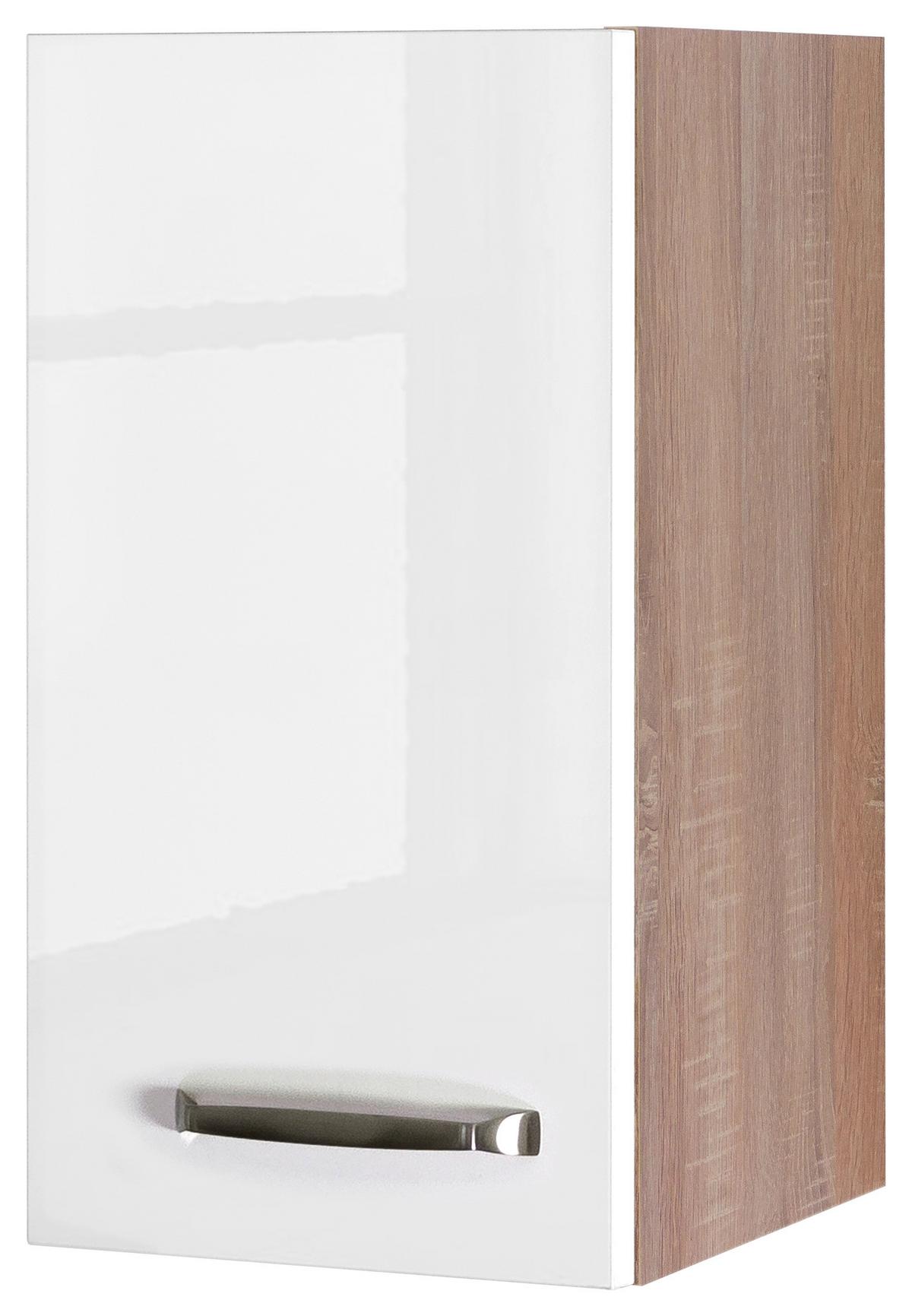 Kuchynská skrinka VENEZIA - VALERO biela 30cm - biela s vysokým leskom/farba ušľachtilej ocele, Modern, kov/kompozitné drevo (30/54,8/32cm) - FlexWell