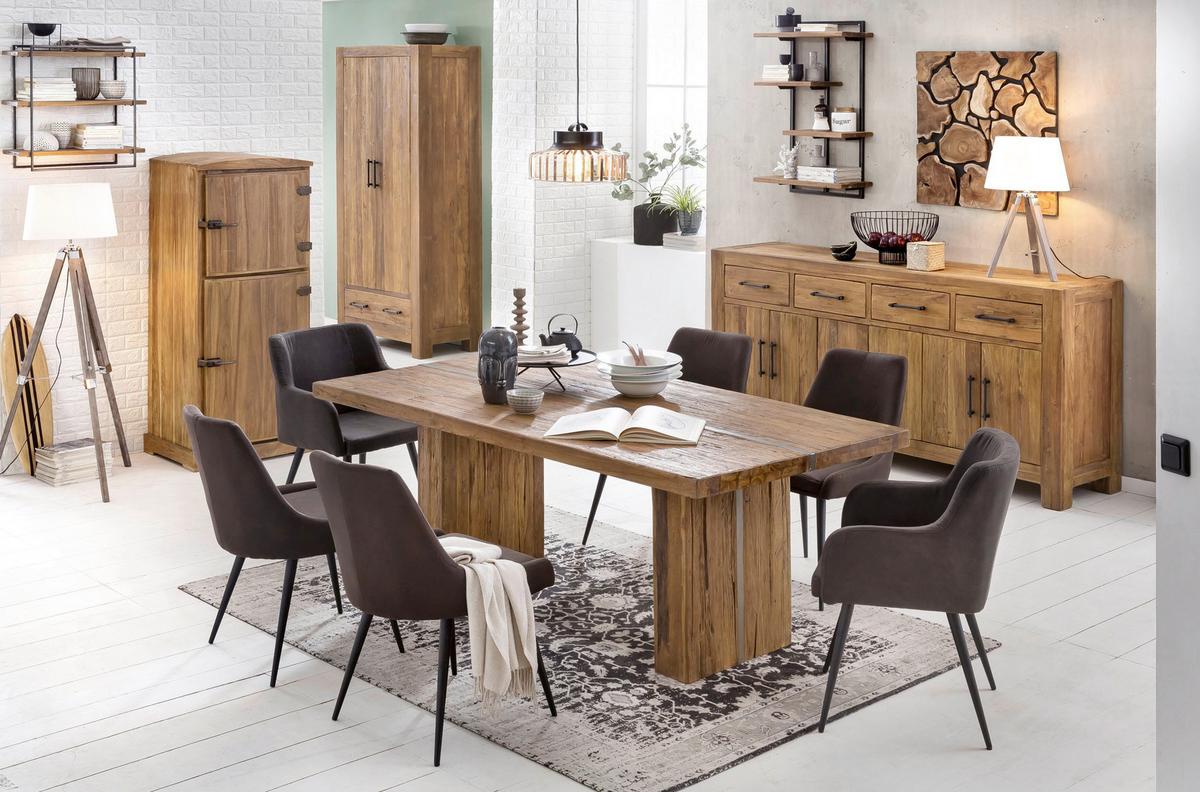 Wandregal 4 Böden Teakholz/Metall B: 70cm - Schwarz/Naturfarben, Design, Holz/Metall (70/97/25cm) - MID.YOU