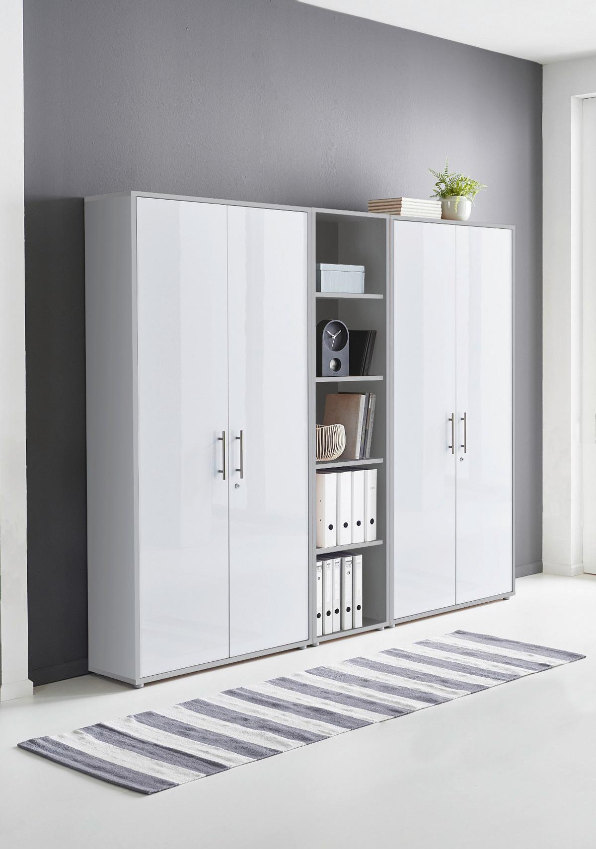 Büro Office Edition Weiß Hochglanz, Grau - Weiß Hochglanz/Grau, MODERN, Holzwerkstoff/Metall - MID.YOU