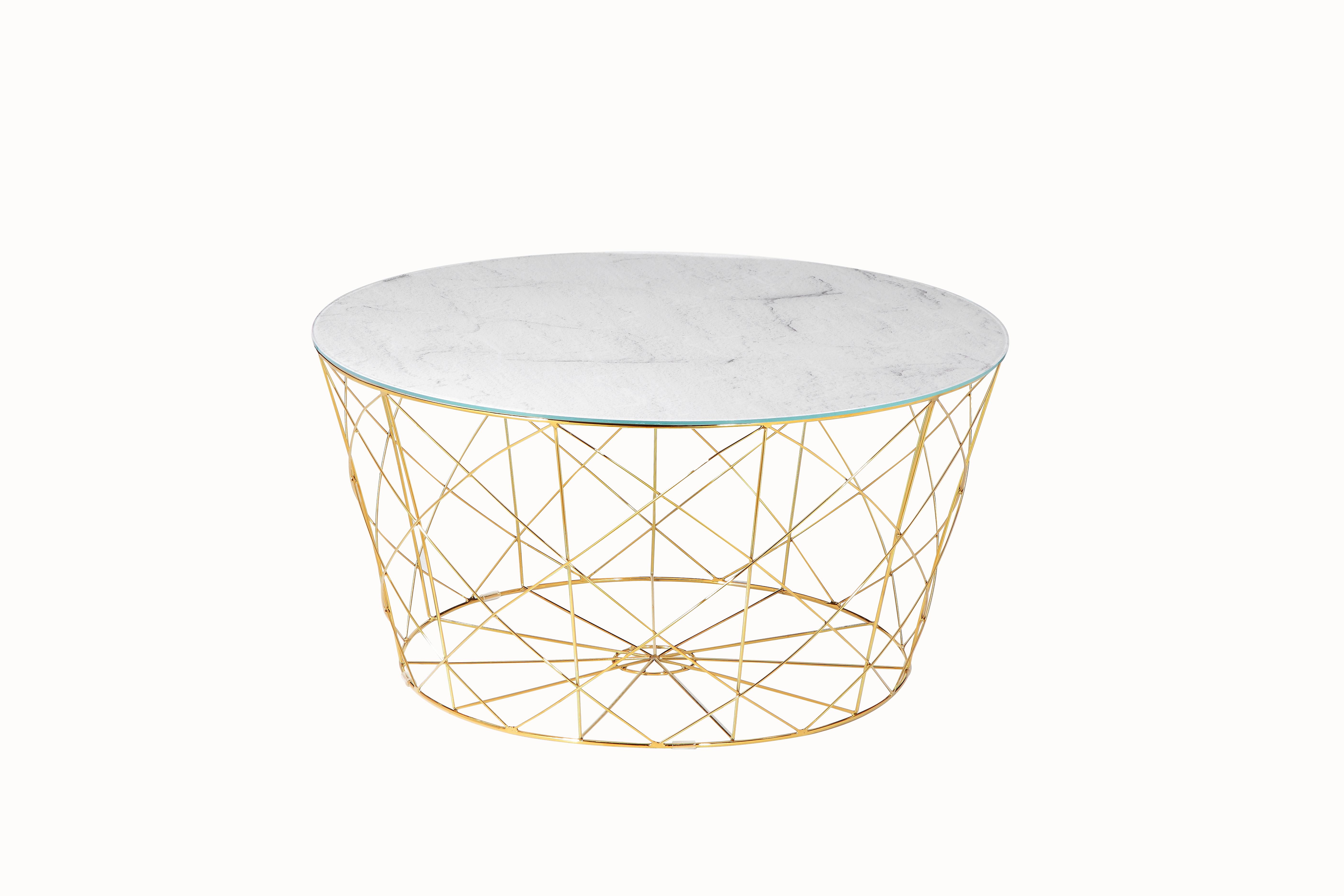COUCHTISCH Weiß, Goldfarben L: 80 cm - Goldfarben/Weiß, Design, Glas/Metall (80/80/45cm) - Livetastic