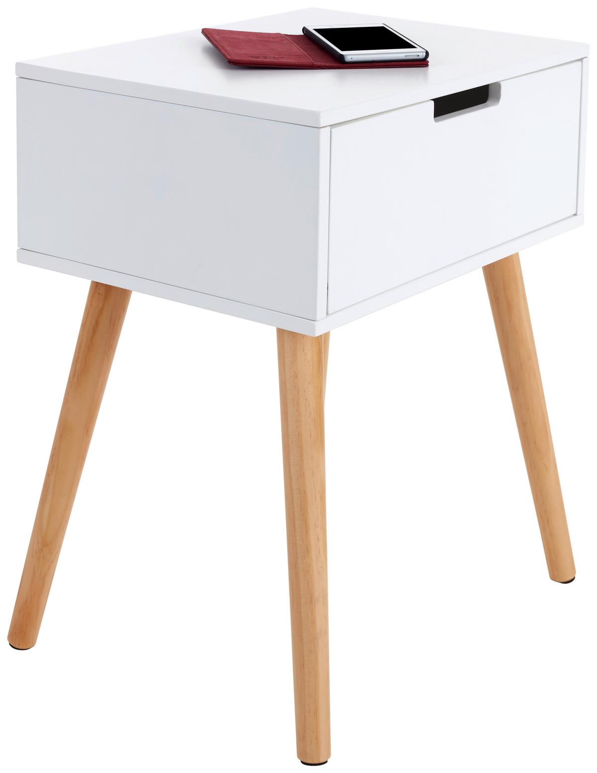 Nachtkästchen Weiß/Kiefer teilmassiv H: 52 cm Levi - Naturfarben/Weiß, MODERN, Holz/Holzwerkstoff (40/52/30cm) - Livetastic