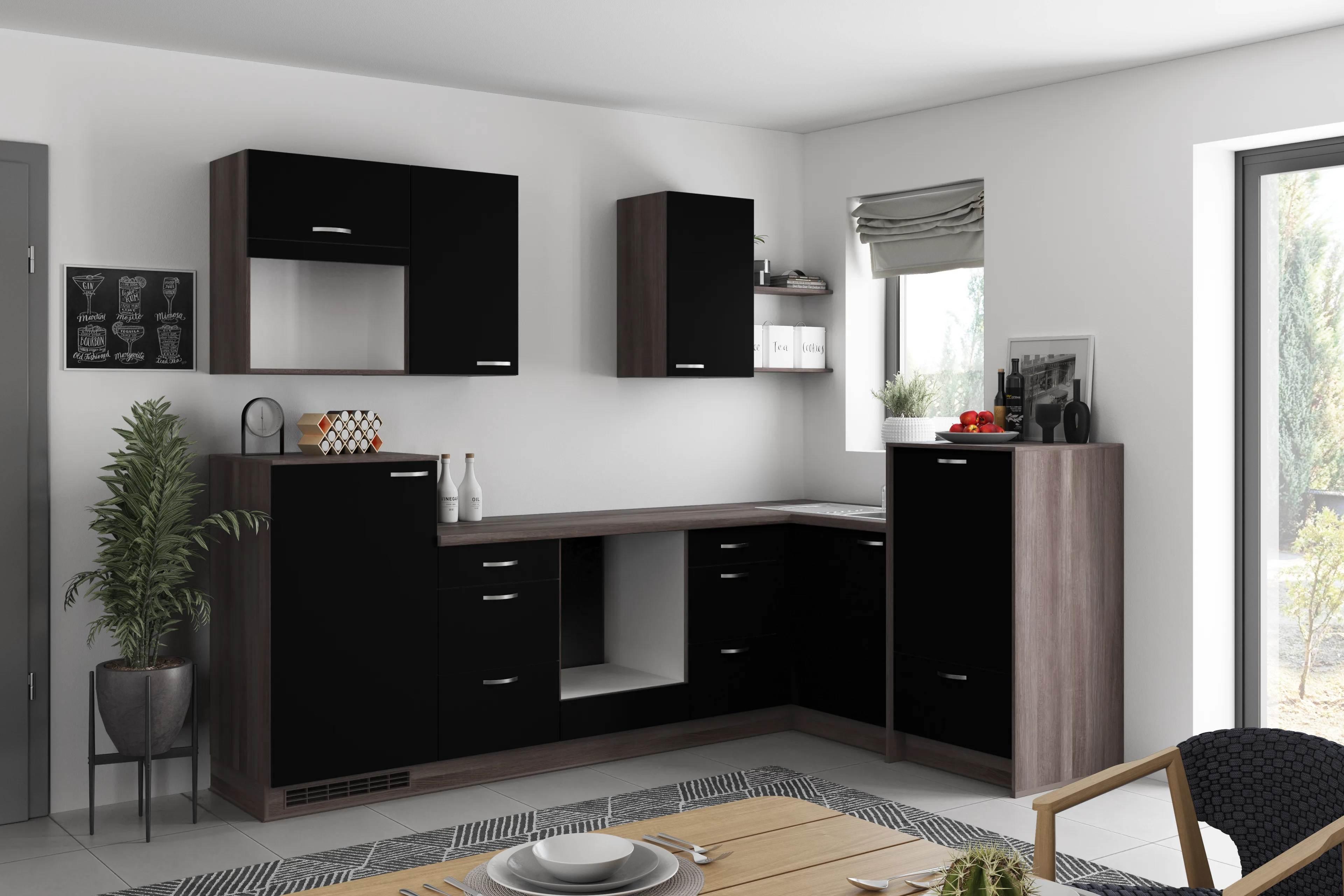 Eckküche Clean - Eiche grau/Schwarz, MODERN, Holzwerkstoff (280/178cm) - Express