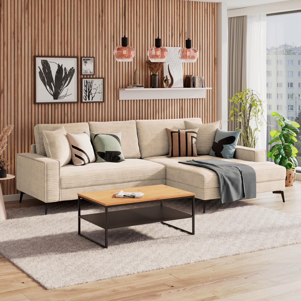 Ecksofa Zero mit Kissen Creme 286x173 cm - Creme/Schwarz, Trend, Textil (286/173cm)