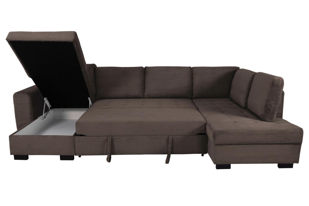 Souprava U MALTE, pravá, šedohnědý manšestr - černá/šedavě hnědá, Moderní, textil/plast (155/305/178cm) - Based
