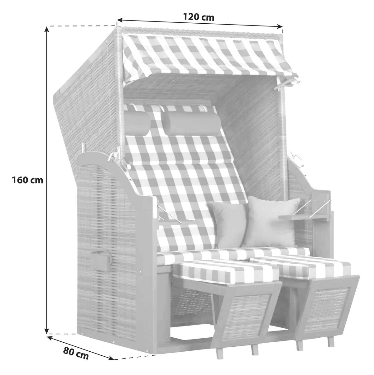 Strandkorb Ostsee Devries 2-Sitzer - Basics, Holz (120/160/80cm) - Gardenson