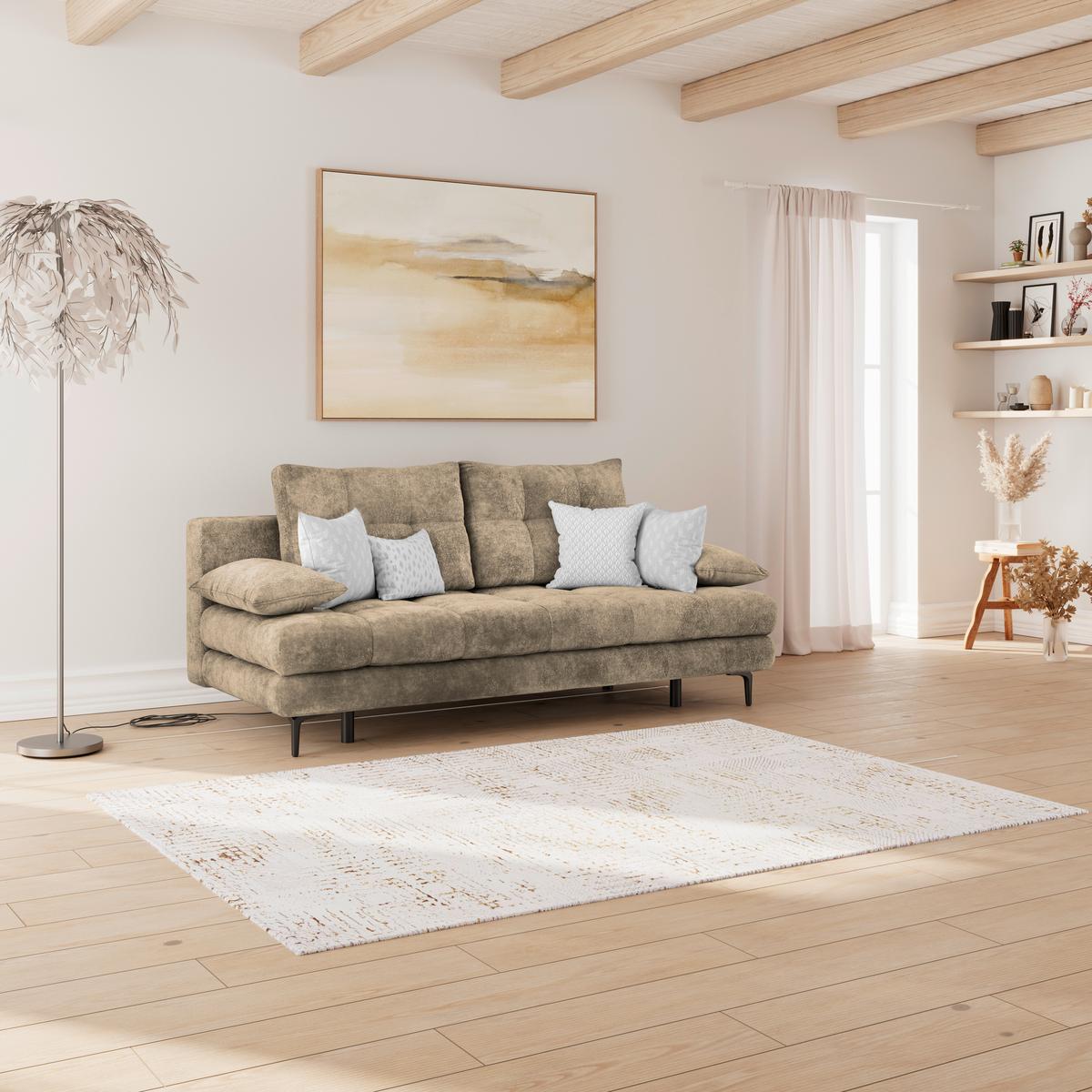 Schlafsofa Perla Hellbraun B: 203 cm - Hellbraun/Schwarz, KONVENTIONELL, Textil (203/94/96cm)