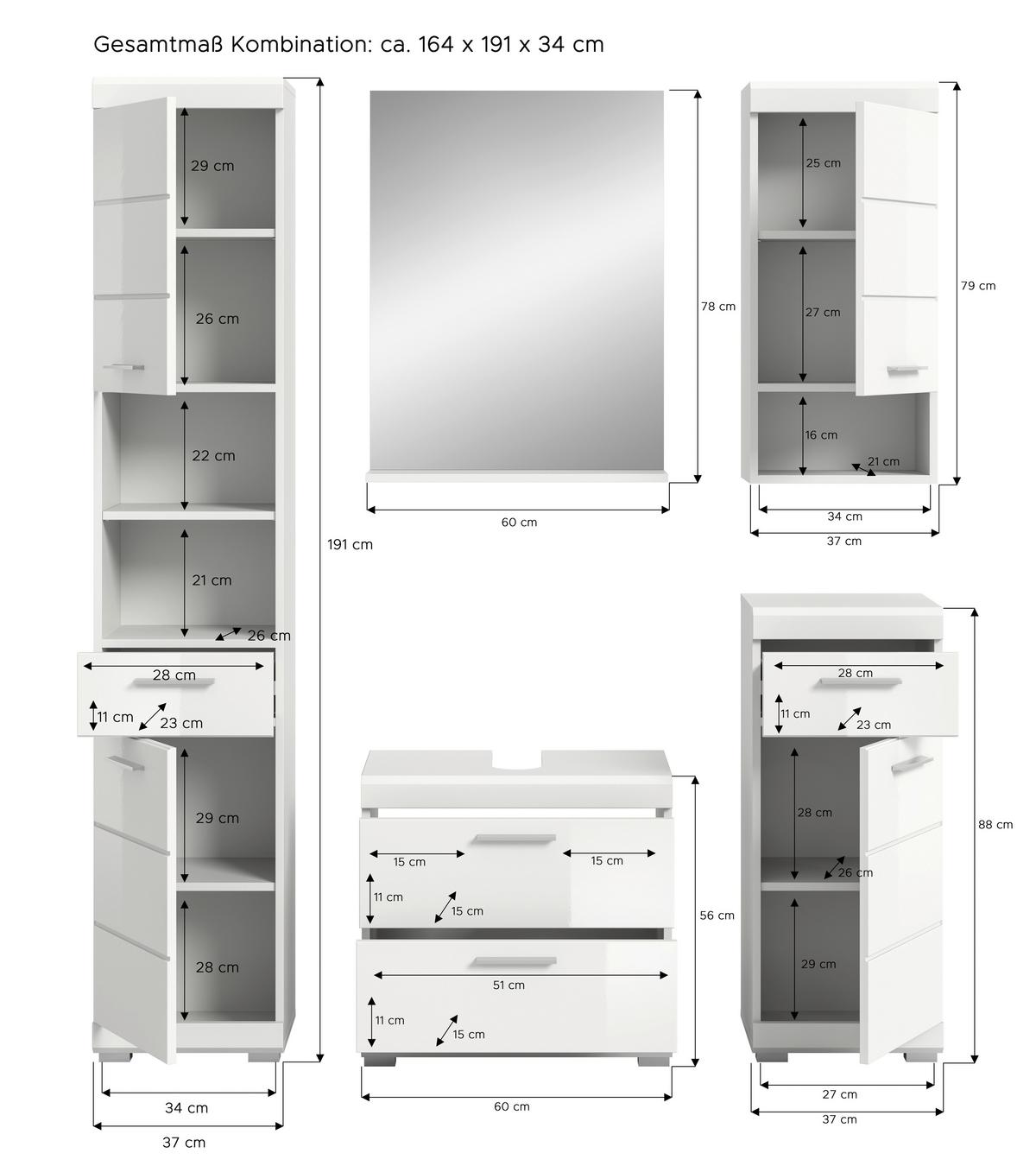 Badezimmer Scout Weiß B: 134 Cm - Weiß Hochglanz/Silberfarben, MODERN, Glas/Holzwerkstoff (134cm) - MID.YOU