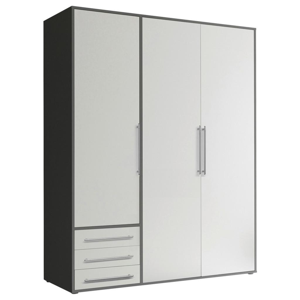 Drehtürenschrank mit Laden B: 155 cm Lyss Weiß/Graphit