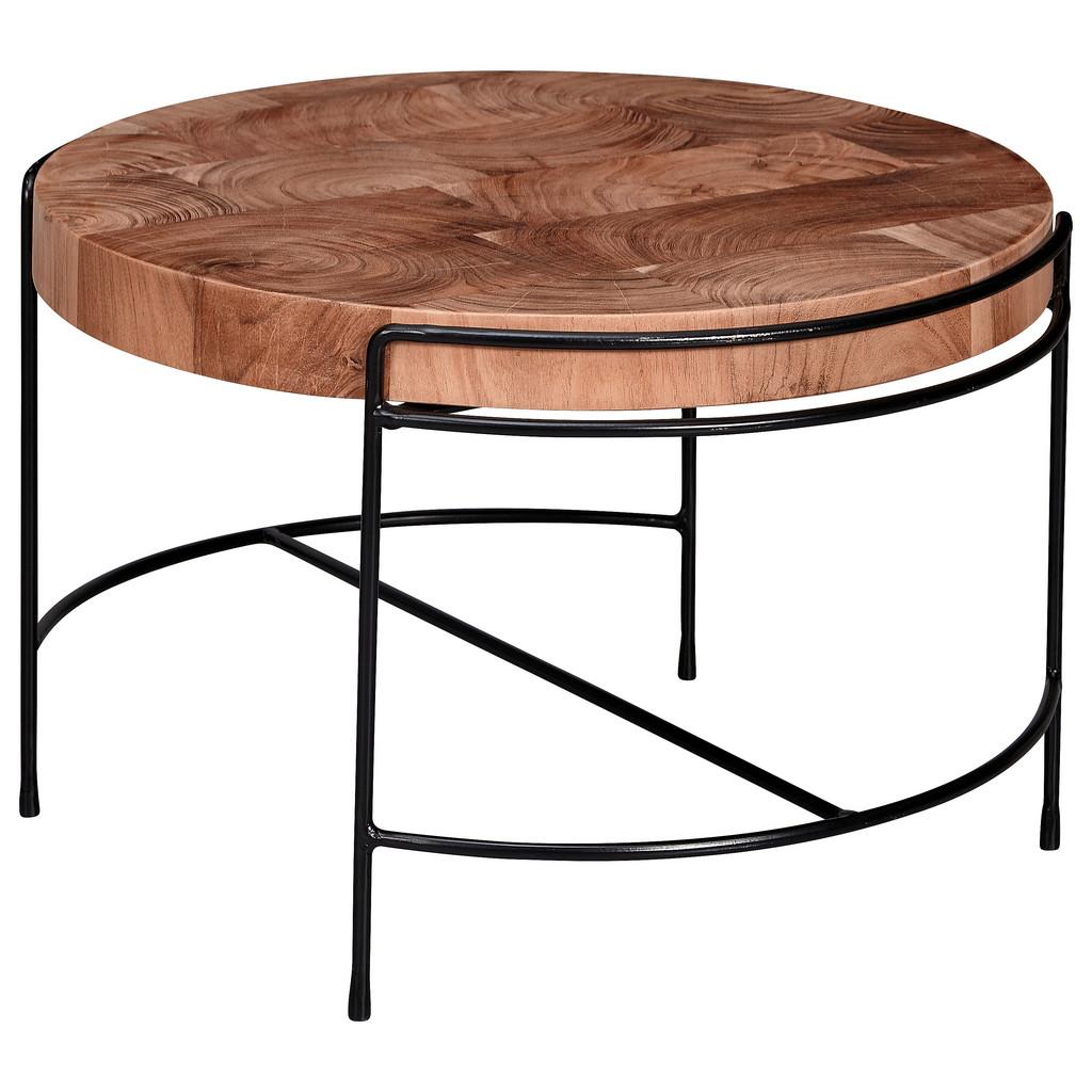 Couchtisch rund mit Holzplatte, Akazie/Schwarz