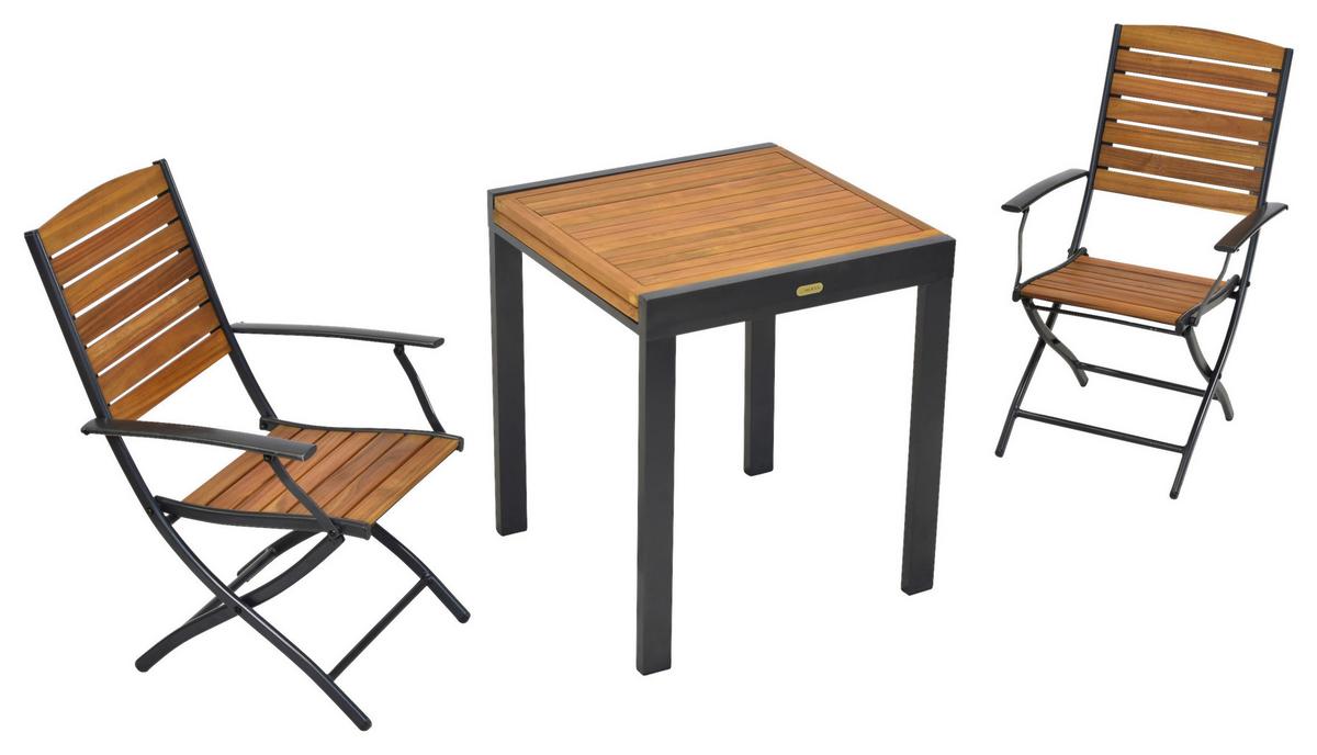 Balkonset Santorin - Graphitfarben/Naturfarben, MODERN, Holz/Metall - Gardenson