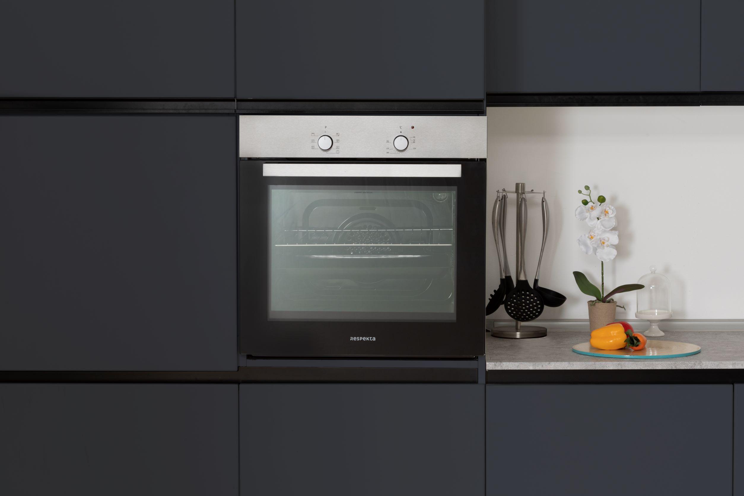 Einbau-Backofen B: 59,5 cm Schwarz/Edelstahlfarben - Edelstahlfarben/Schwarz, Trend, Glas/Metall (59,5/59,5/56,5cm) - Respekta