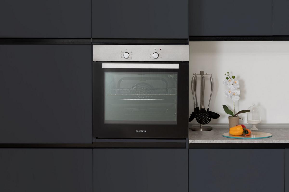Einbau-Backofen B: 59,5 cm Schwarz/Edelstahlfarben - Edelstahlfarben/Schwarz, Trend, Glas/Metall (59,5/59,5/56,5cm) - Respekta