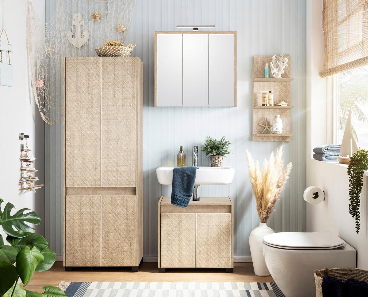 Hochschrank Sander Beige/Eiche Dekor B: 56,9cm - Eichefarben/Beige, MODERN, Holzwerkstoff (56,9/164,5/33cm) - MID.YOU