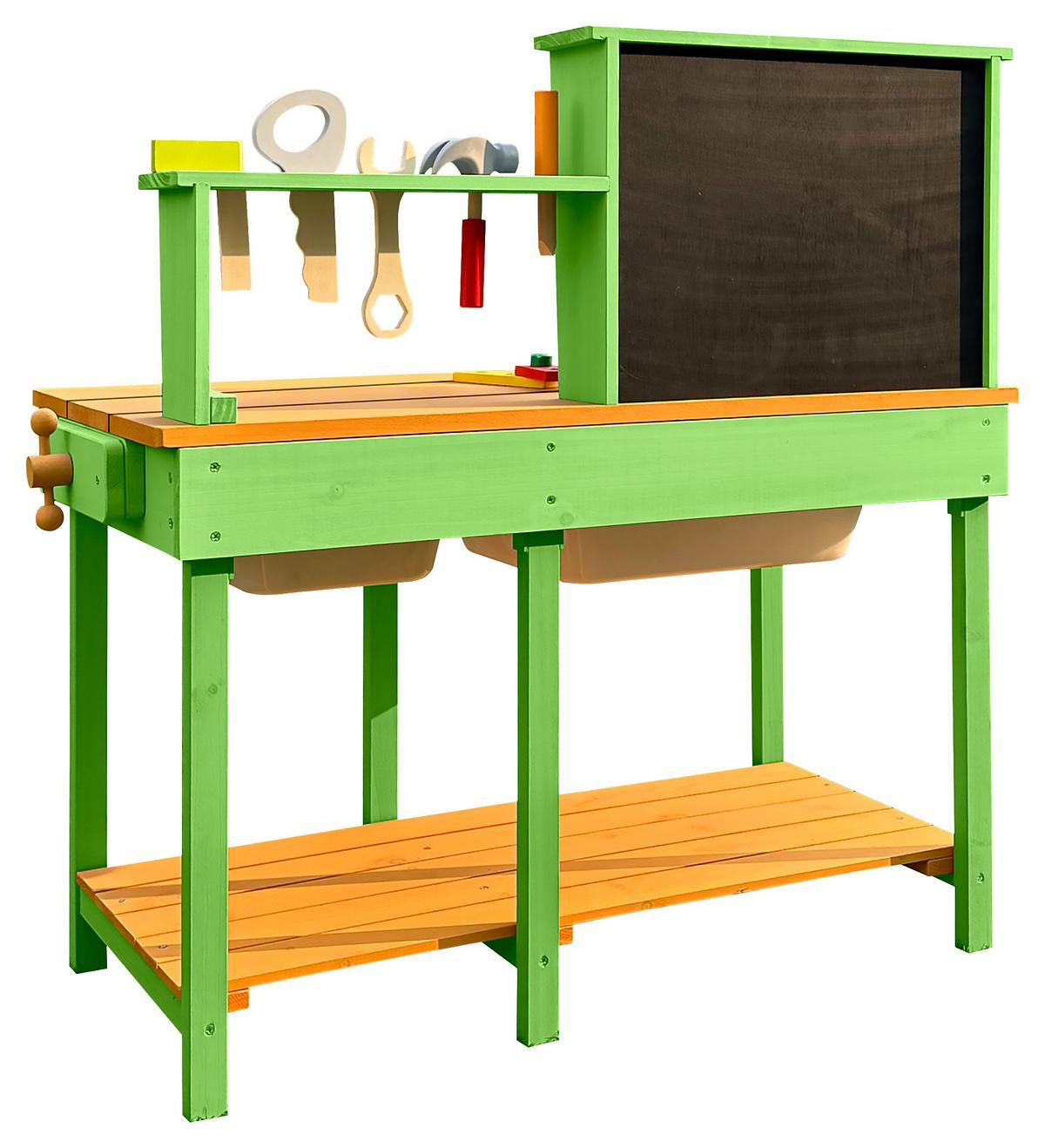 Kinderwerkbank Tobias - Naturfarben/Hellgrün, Trend, Holz (79,1/80/37cm) - James Wood