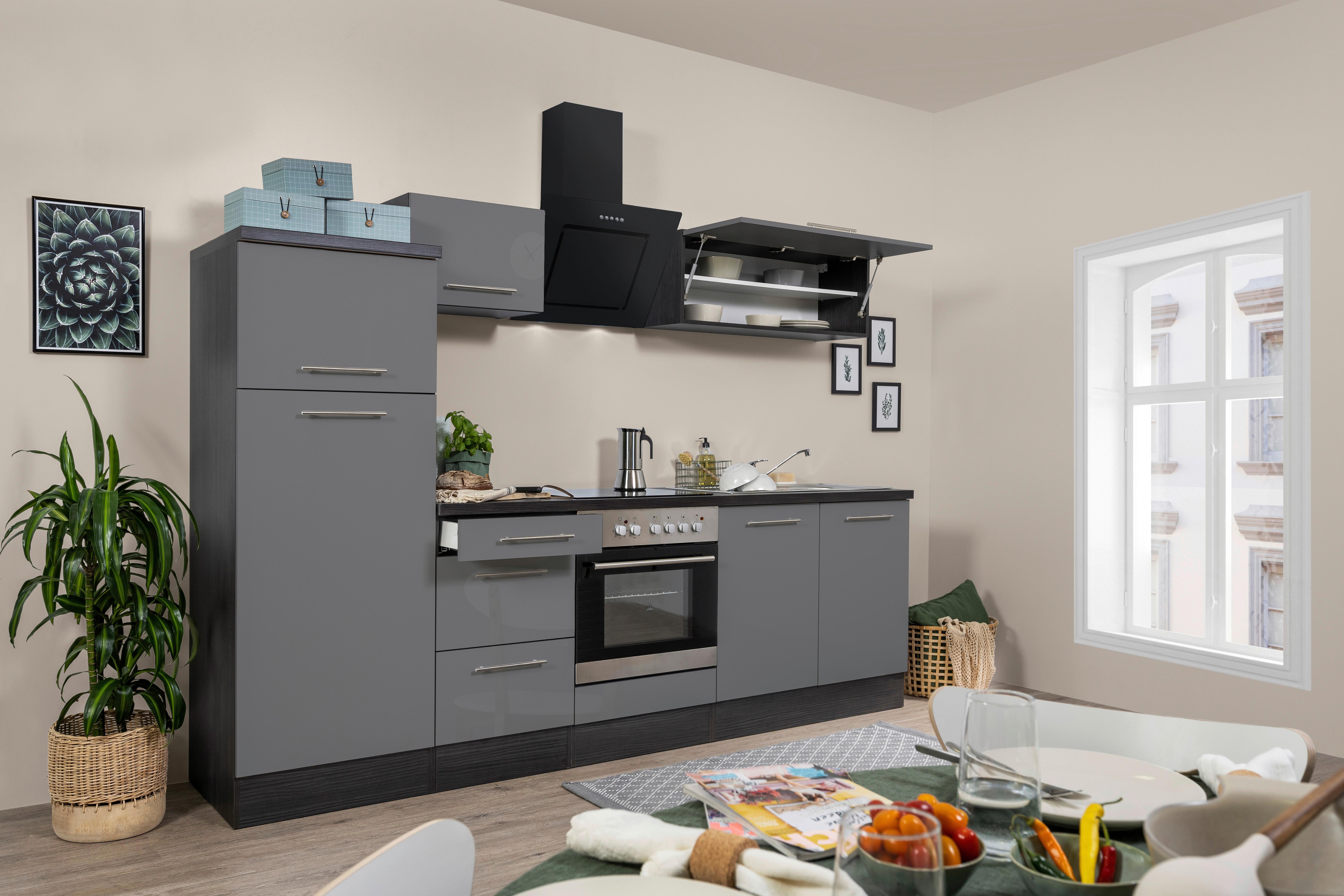 Küchenzeile mit Geräten 270 cm Grau - Eichefarben/Grau, KONVENTIONELL, Holzwerkstoff (270cm) - Respekta
