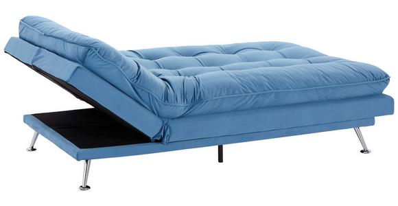 3-Sitzer-Sofa + Schlaffunktion Palermo Hellblau, Samt - Chromfarben/Dunkelblau, Design, Holz/Textil (189/92/103cm) - Luca Bessoni