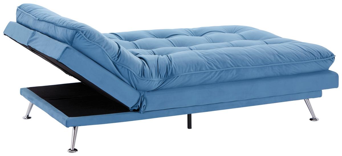 3-sitzer-sofa + Schlaffunktion Palermo Hellblau, Samt - Chromfarben/Dunkelblau, Design, Holz/Textil (189/92/103cm) - Luca Bessoni