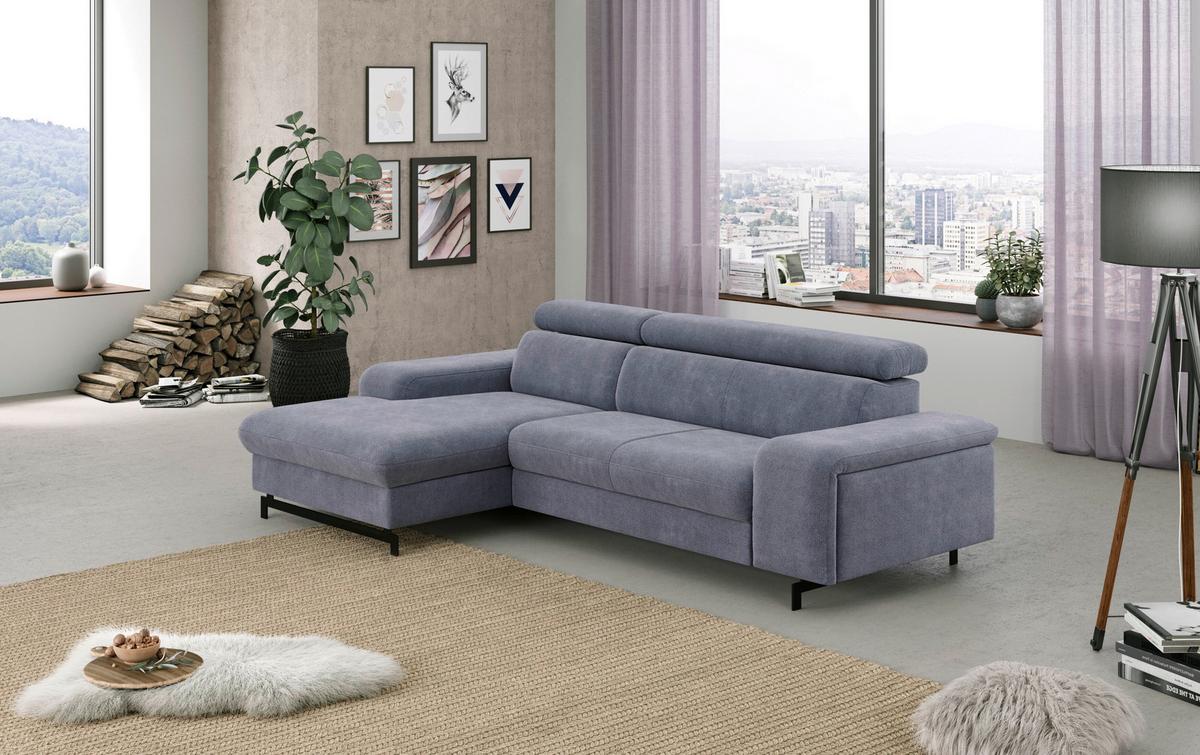 Ecksofa mit Bettkasten Emma Blau 165x267 cm - Blau/Schwarz, Textil (165/267cm) - MID.YOU