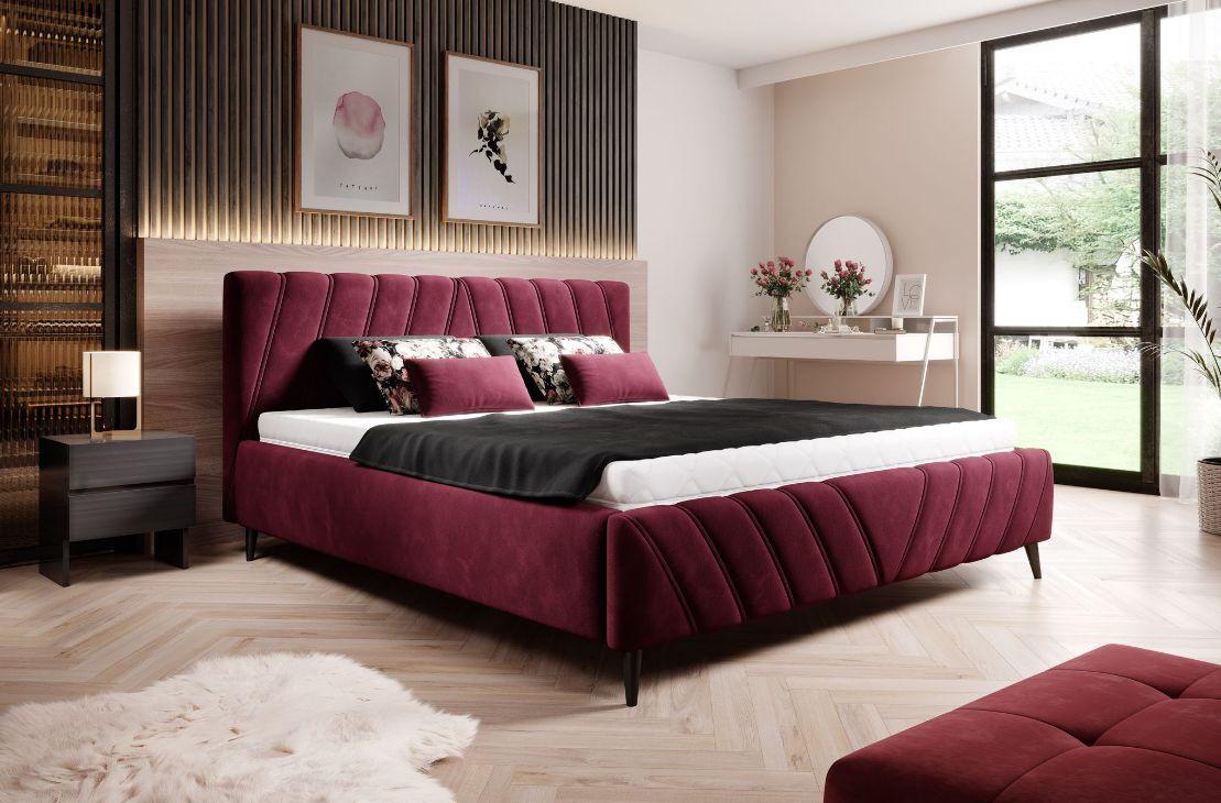 Čalúnená Posteľ Melli S Roštom 140x200 Cm - čierna/bordová, Design, drevo/textil (140/200cm)