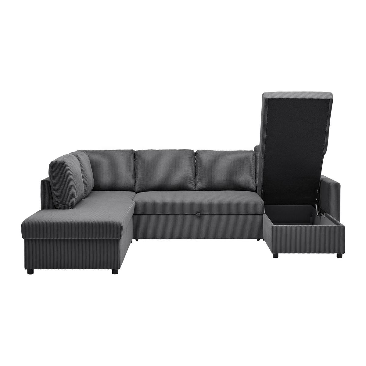 Sedací souprava MARTINA U, levá, antracitový manšestr - antracitová, Moderní, kov/dřevo (204/276/146cm) - Mömax
