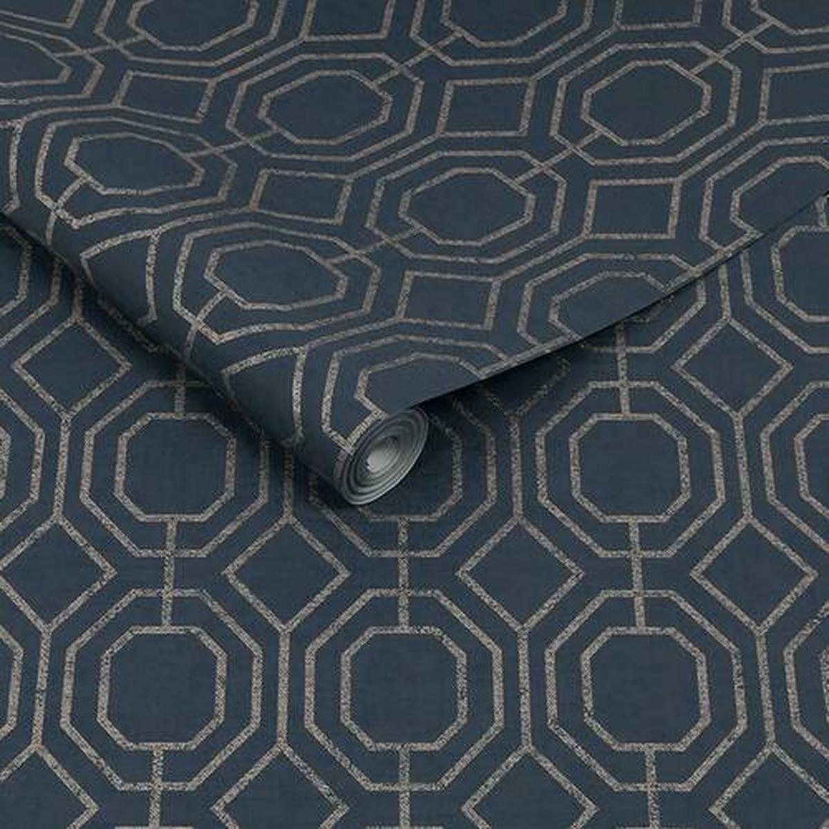 Vliestapete Luxus-Geo, Navy Blau - Dunkelblau, Basics, Papier/Kunststoff (52/1000cm)
