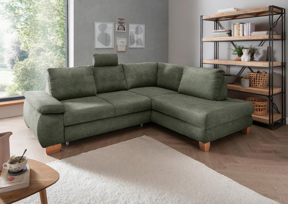 Eckschlafsofa Positano Dunkelgrün S: 261x206 cm - Wildeiche/Dunkelgrün, MODERN, Textil (261/206cm) - Livetastic