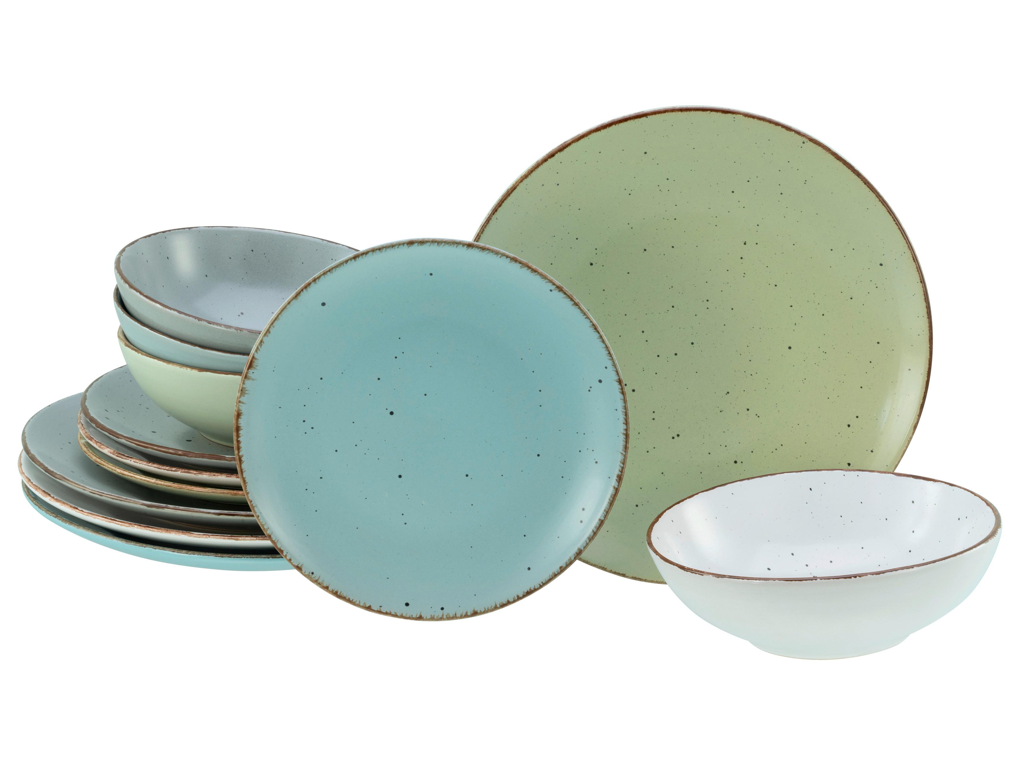 Tafelservice Fashion Bunt Hellgrau/Pastell-Grün/Blau - Pastellblau/Pastellgrün, Basics, Keramik - Creatable