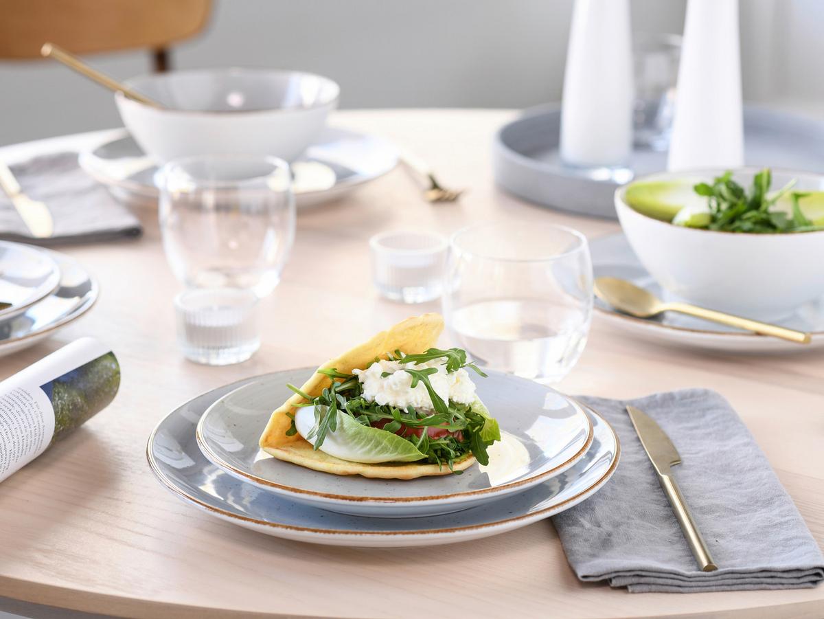 Kombiservice 16-Tlg. Keramik, Weiß, Hellgrau - Hellgrau/Weiß, Basics, Keramik - Creatable