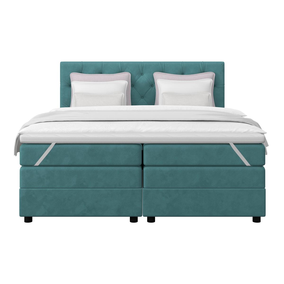 Boxspringbett Elio Petrol 160x200 Cm H4 - Petrol/Schwarz, ROMANTIK / LANDHAUS, Textil (164/121/212cm) - James Wood