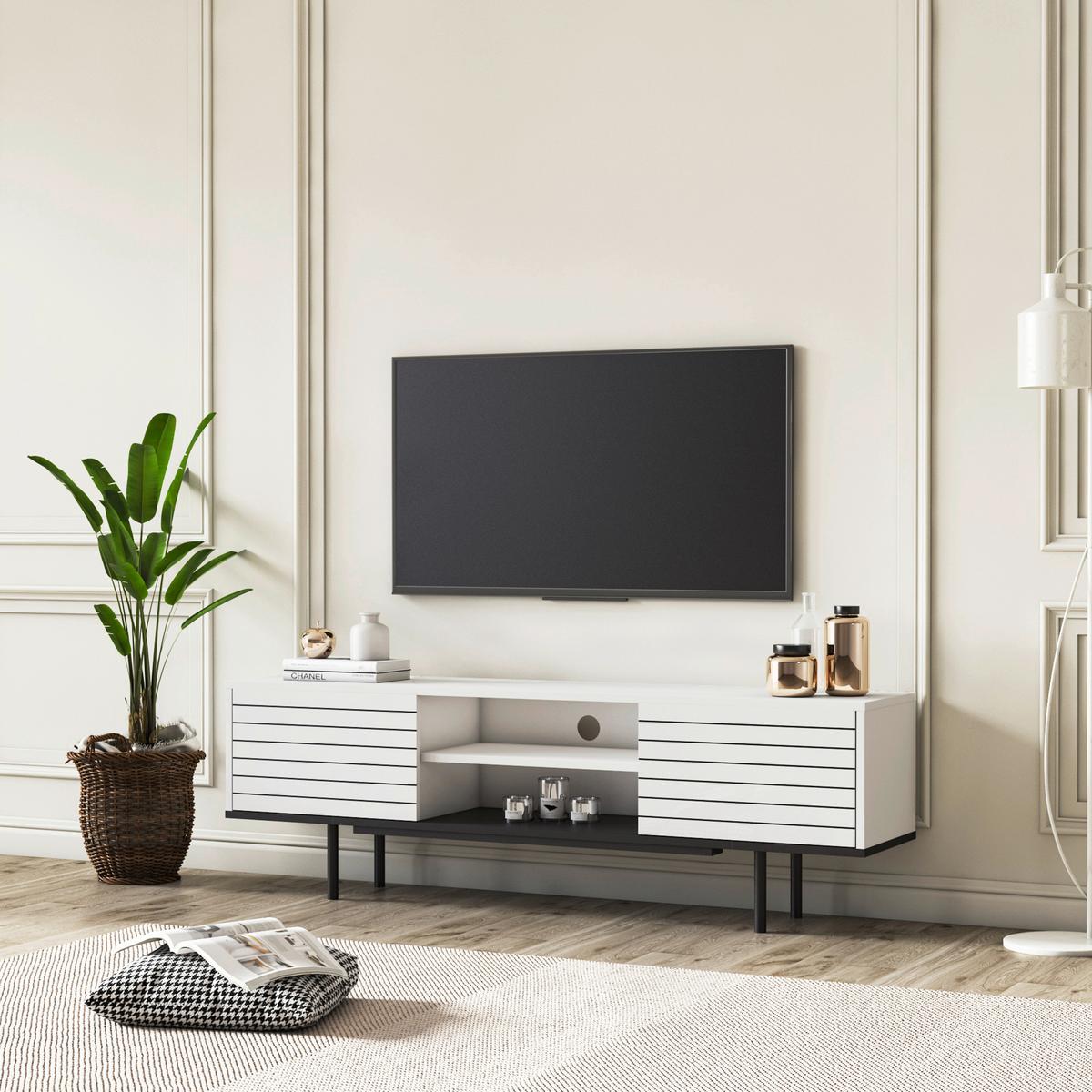 Lowboard Apollo TV-Schrank - Walnussfarben/Schwarz, Design, Holzwerkstoff (160/50,5/35cm) - Livetastic