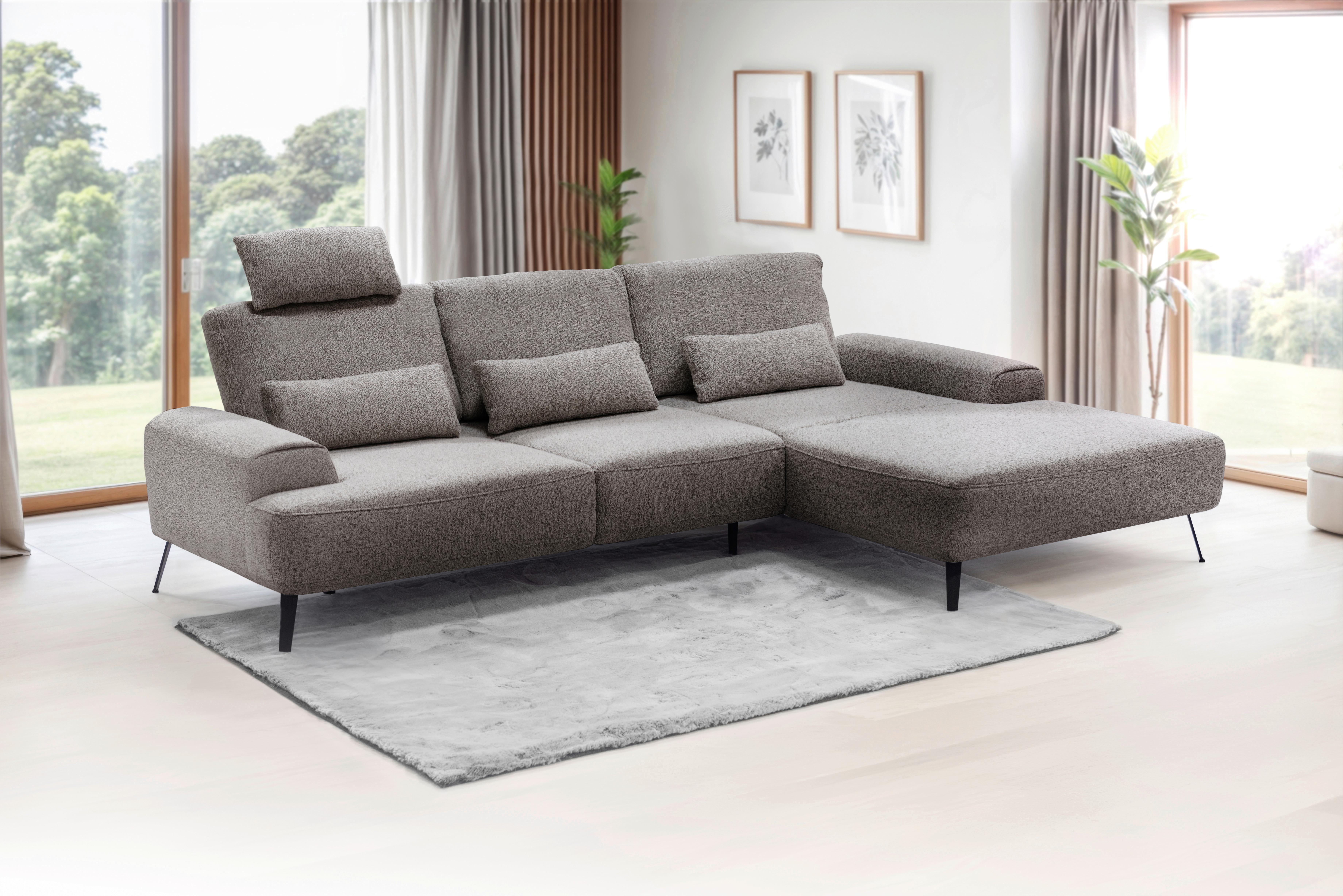 Ecksofa Astoria Graubraun S: 305x178cm - Graubraun/Schwarz, Design, Textil (305/178cm) - Livetastic