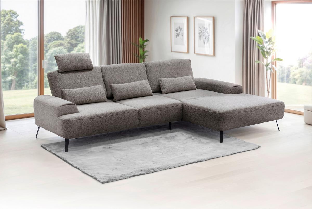Ecksofa Astoria Graubraun S: 305x178cm - Graubraun/Schwarz, Design, Textil (305/178cm) - Livetastic