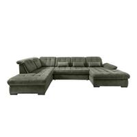 Wohnlandschaft Mit Bettkasten Rigatti Dunkelgrün B: 387 Cm - Dunkelgrün/Schwarz, MODERN, Textil (252/387/184cm) - Livetastic