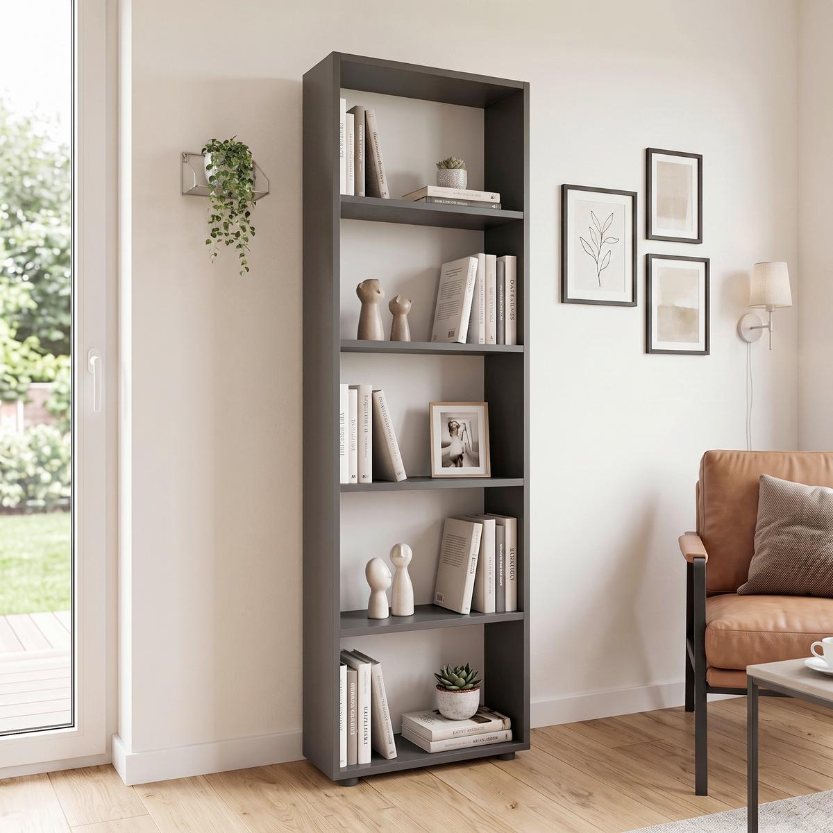 REGAL Bulas Anthrazit B: 56 cm - Anthrazit/Schwarz, Basics, Holzwerkstoff (56/169/20cm) - MID.YOU