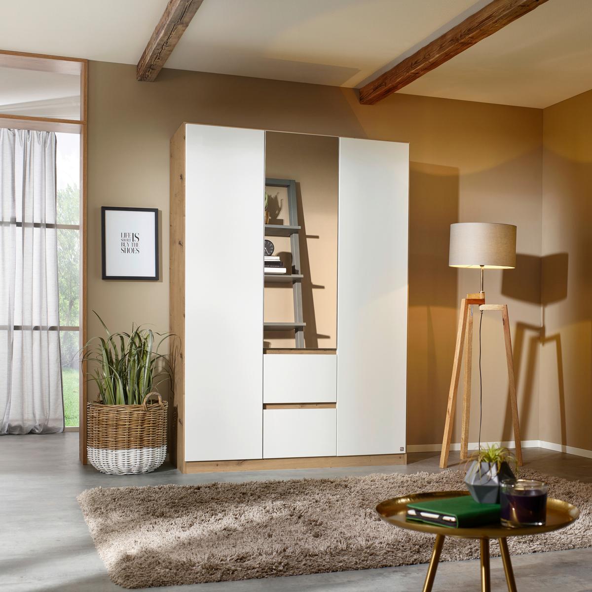 Drehtürenschrank Nidda Eiche Artisan B: 136 cm - Silberfarben/Weiß, Basics, Holzwerkstoff (136/197/54cm) - Rauch Möbel