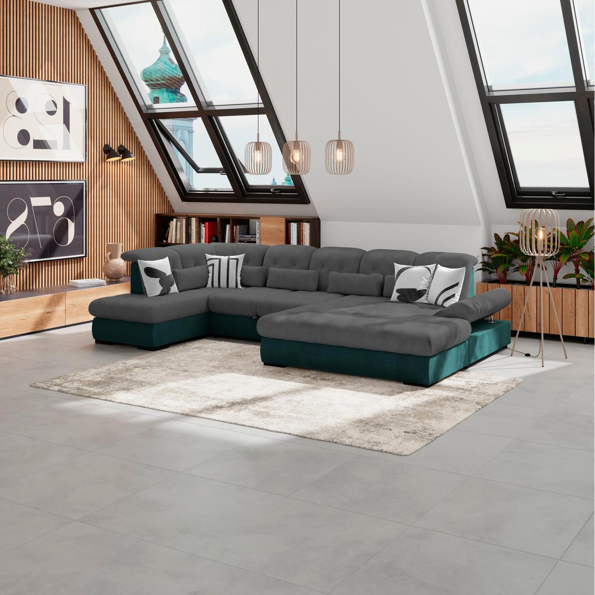 Wohnlandschaft Madera Anthrazit S: 212x358 Cm - Türkis/Anthrazit, KONVENTIONELL, Kunststoff/Textil (212/358/190cm)