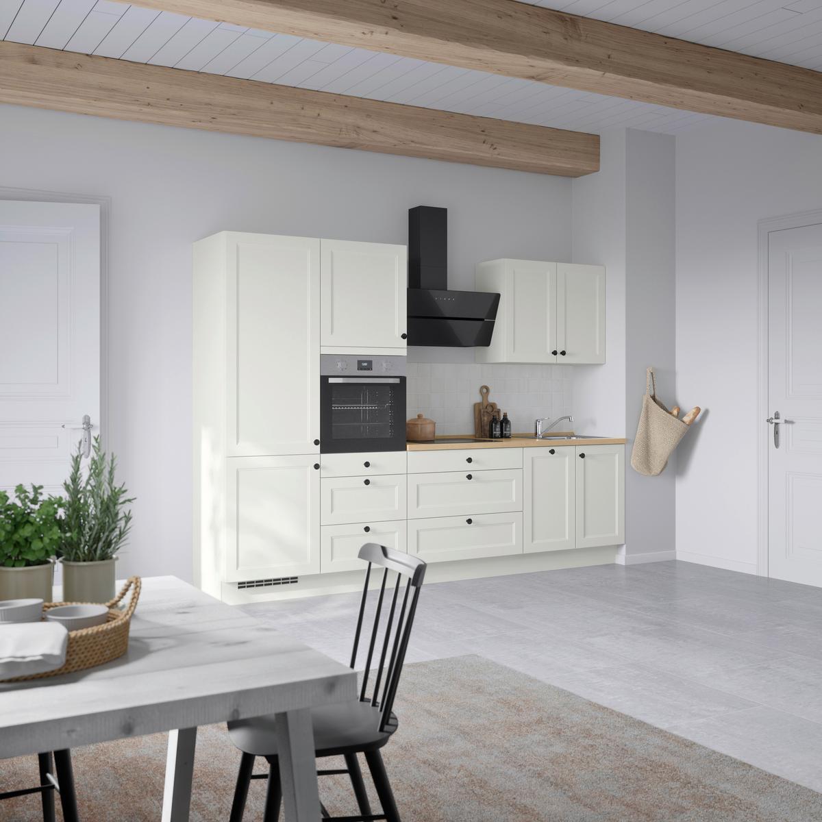 Kuchynská linka 300 cm, biela/dekor dub Sierra - čierna/biela, Modern, kov/kompozitné drevo (300cm) - Nobilia