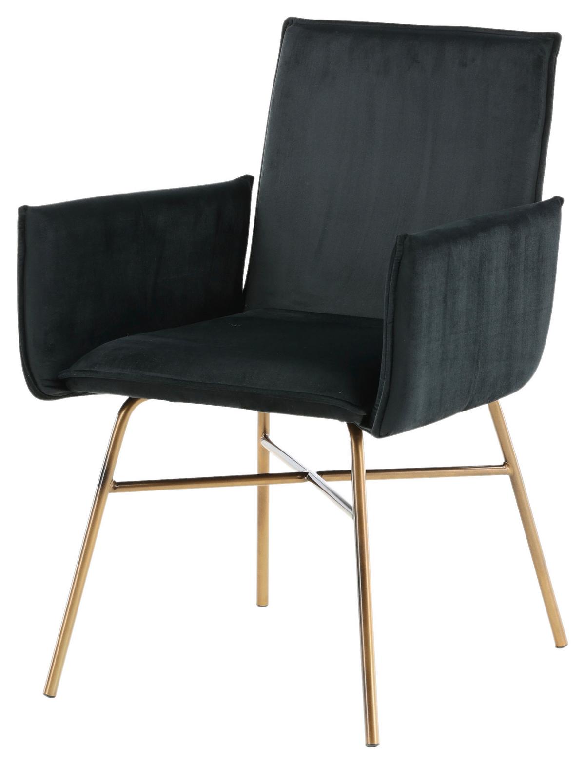 Stuhl Petra - Messingfarben/Schwarz, Design, Textil/Metall (57/87/60cm) - Livetastic