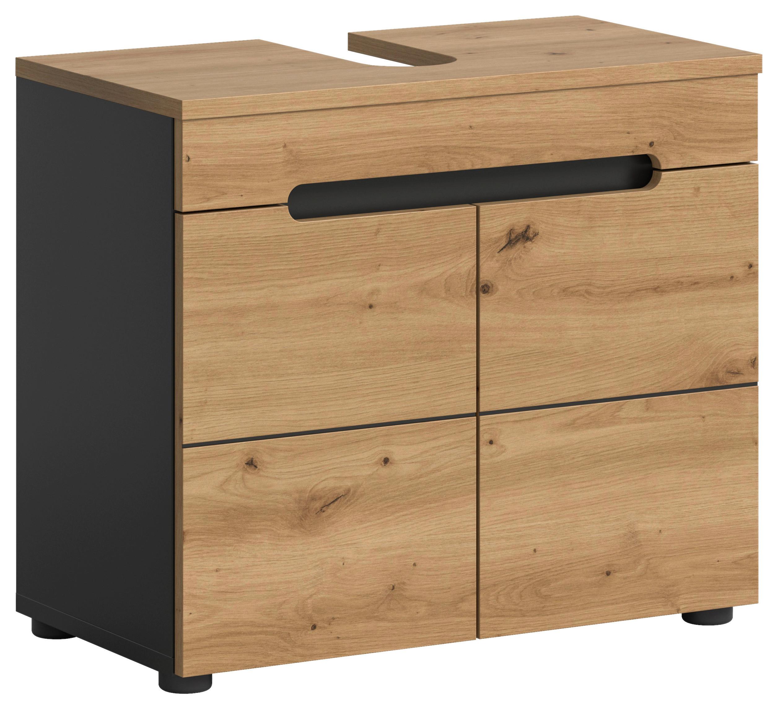 Waschbeckenunterschrank Canu Eiche Artisan Dekor Dunkelgrau - Dunkelgrau/Schwarz, MODERN, Holzwerkstoff (63/55/34cm) - MID.YOU