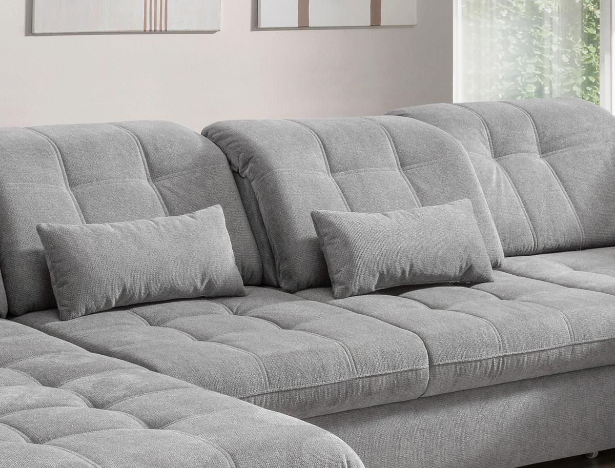 Wohnlandschaft Mit Bettkasten Rigatti Silberfarben B: 387 Cm - Silberfarben/Schwarz, MODERN, Textil (184/387/252cm) - Livetastic
