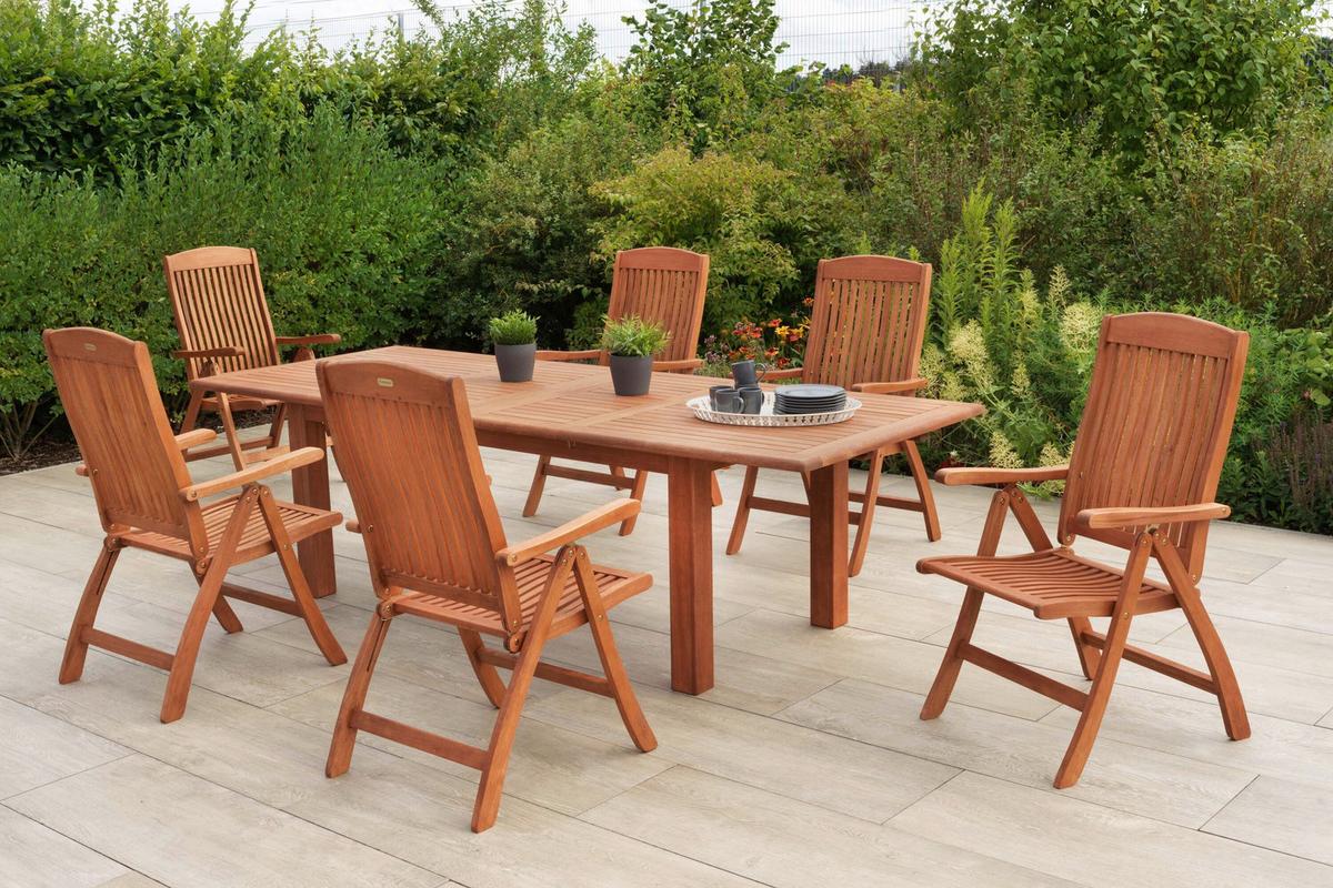 Gartentischgruppe Maracaibo 7 -teilig. Naturfarben - Eukalyptusholzfarben, KONVENTIONELL, Holz - Gardenson