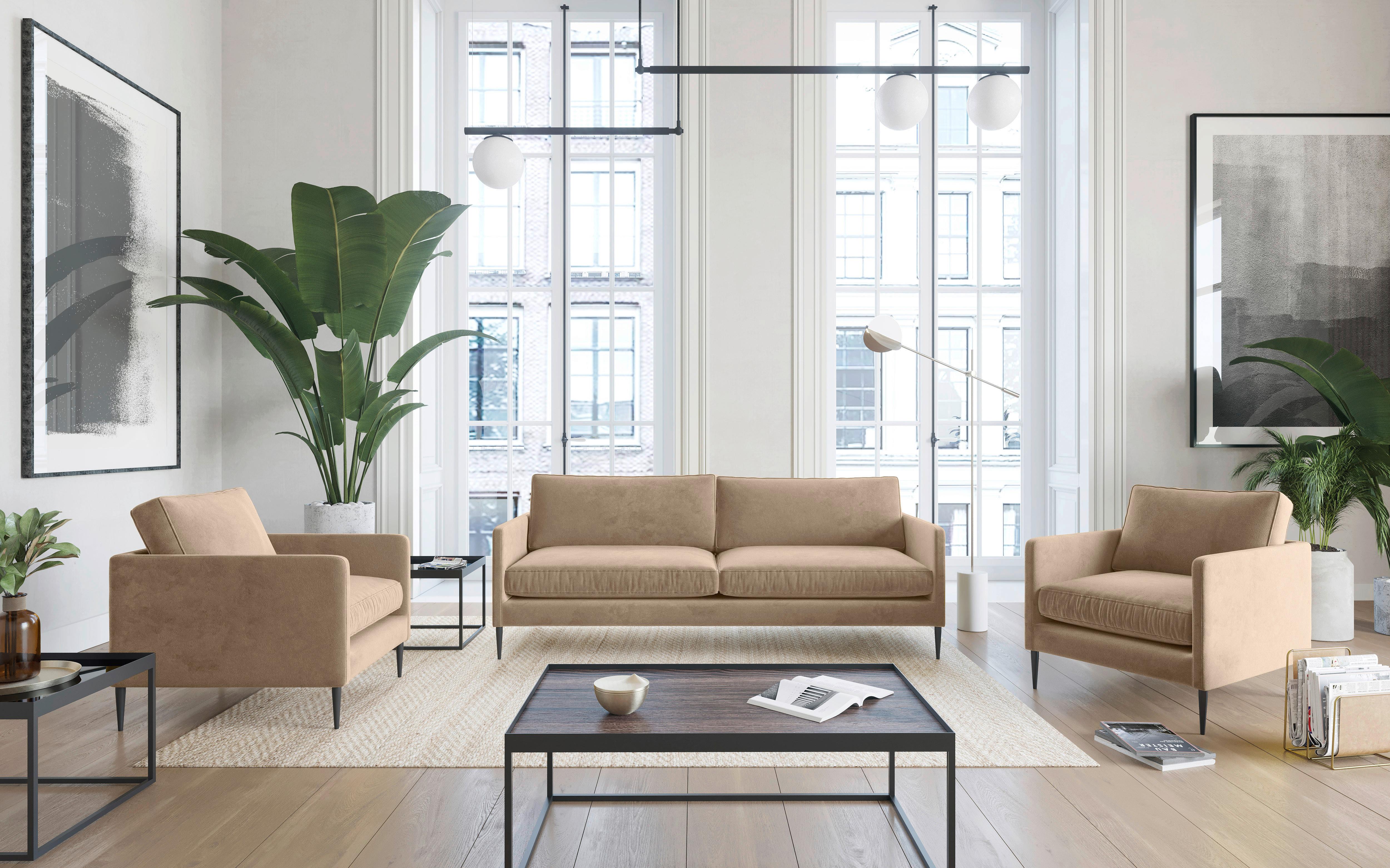 Ecksofa Justin 3-Teilig Hellbraun B: 210 cm - Hellbraun/Edelstahlfarben, Design, Textil (210/80/84cm) - Livetastic
