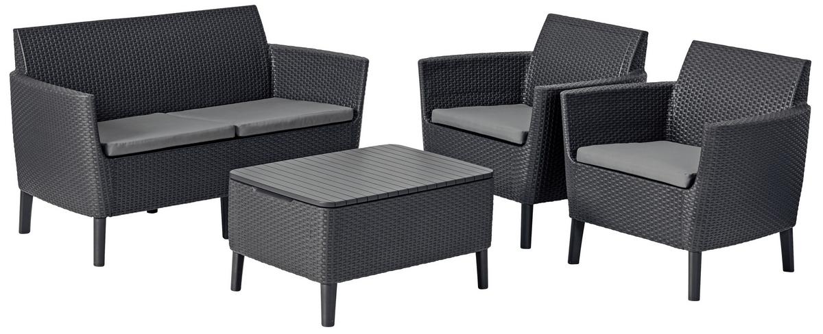 Kerti Bútor Garnitúra Salemo - grafitszürke, műanyag (133/67/76cm) - Mömax