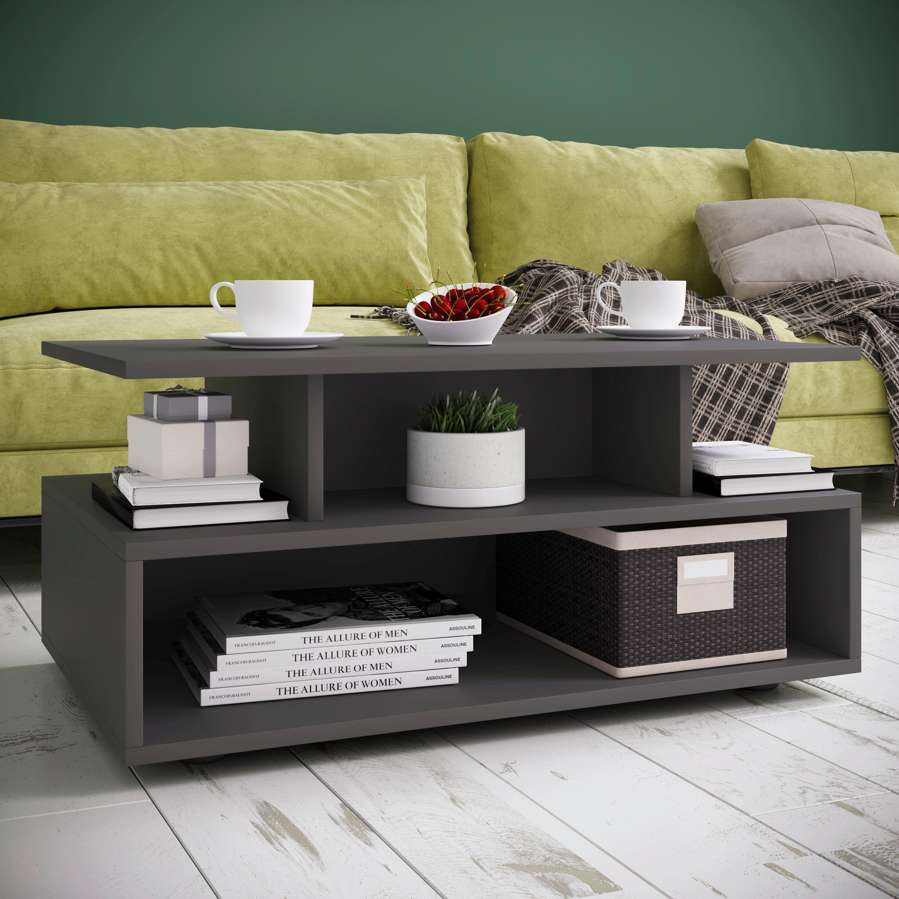 Couchtisch Esila Anthrazit L: 80 cm - Anthrazit/Schwarz, Design, Holzwerkstoff/Kunststoff (80/50/40cm) - MID.YOU