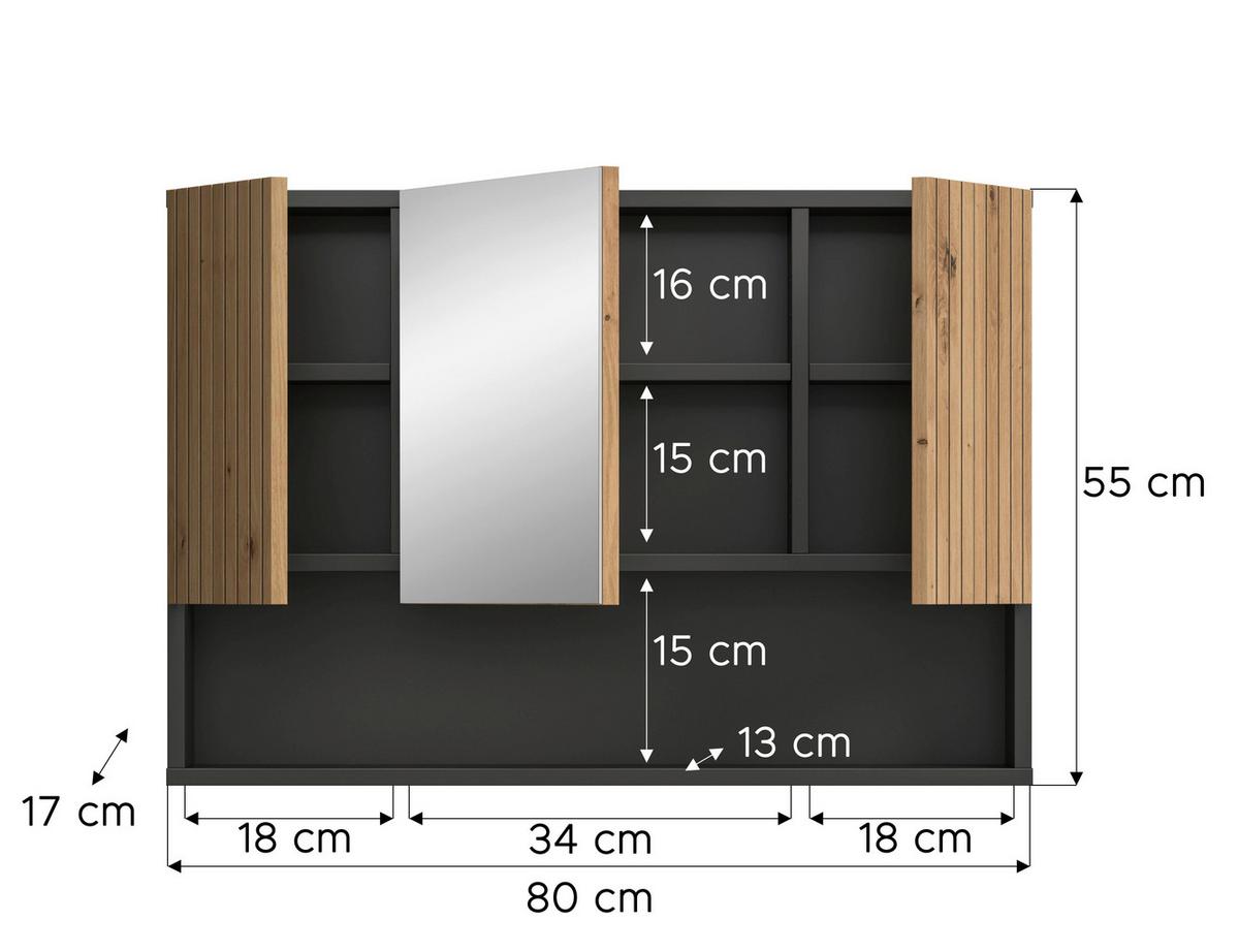 SPIEGELSCHRANK Mone Eiche Dekor B: 80cm - Eiche Artisan, Basics, Glas/Holzwerkstoff (80/55/17cm) - MID.YOU