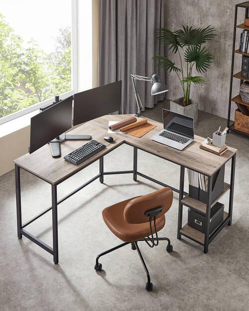 Eckschreibtisch Iron B:138 cm Eiche Dekor Grau - Eiche grau/Schwarz, Basics, Holzwerkstoff/Metall (138/138/76cm) - Boxxx