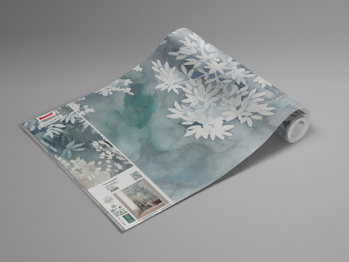 Vliestapete Forêt Enchantée - Türkis/Weiß, Basics (200/250cm) - Komar