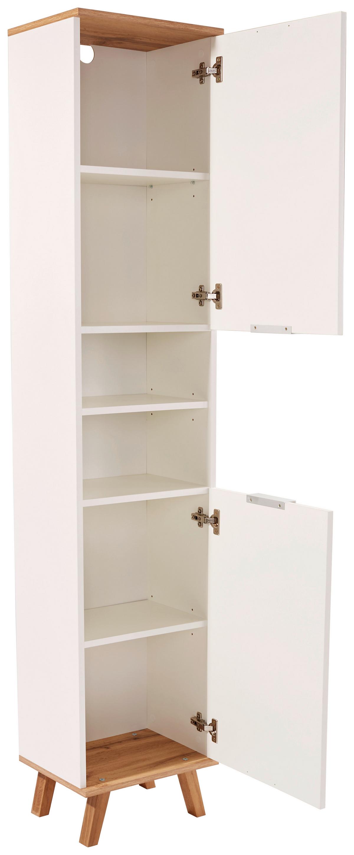 Vysoká skriňa do kupeľne Turin šírka 40cm - biela/dub wotan, Modern, kov/drevo (40/195/30cm)