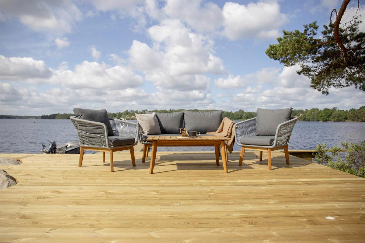 Loungegarnitur 4-Tlg Chania Holz/Metall/Textil mit Kissen - Grau/Akaziefarben, KONVENTIONELL, Holz/Textil (164/75null) - Gardenson