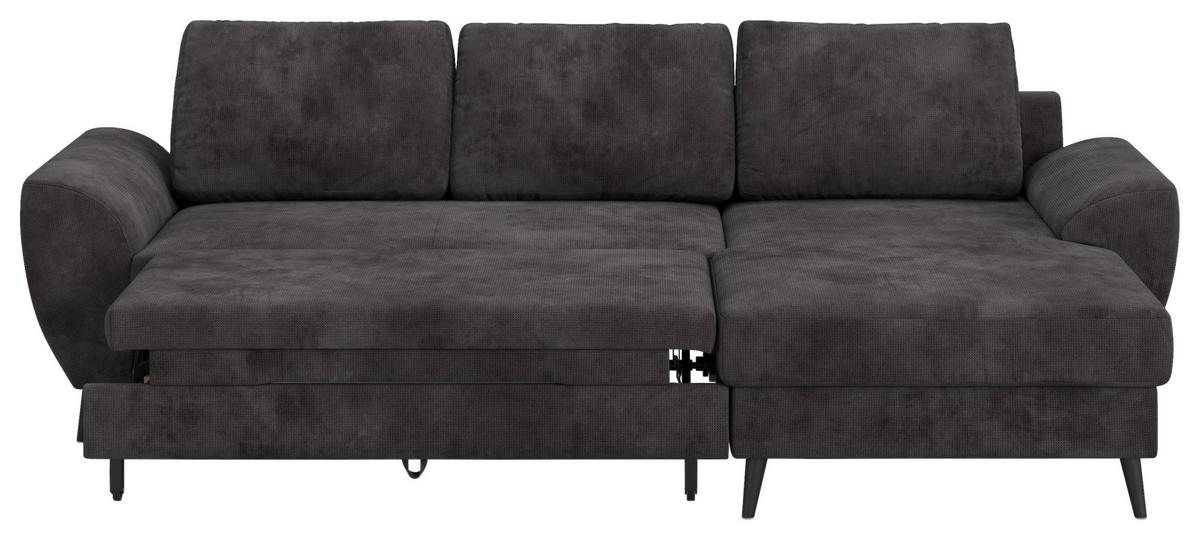 Ecksofa mit Bettfunktion Terra Chenille schwarz, B: 255cm - Schwarz, Trend, Textil (255/154cm) - MID.YOU